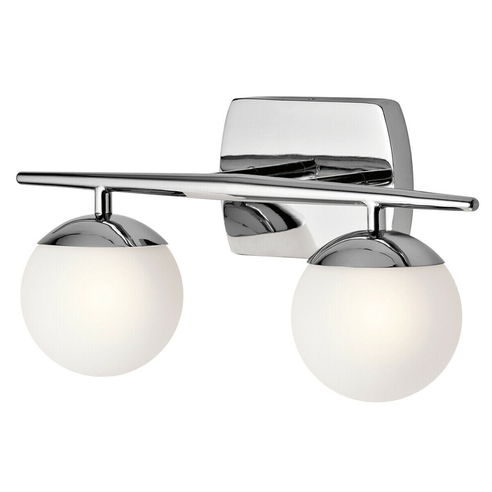 Loops Ip44 Twin Wall Light Satin Etched Cased Opal Globes Polished Chrome Led G9 3.5W