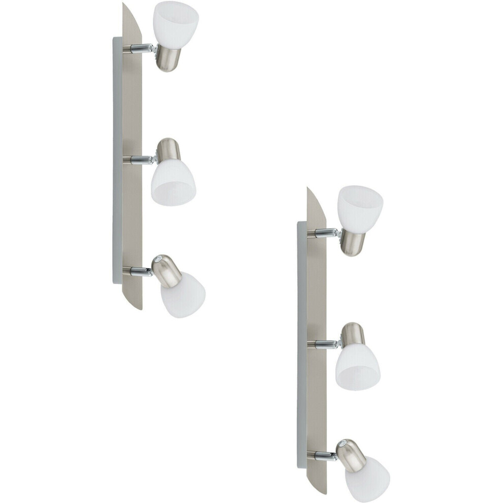 2 PACK Wall 3 Spot Light Colour Satin Nickel Shade White Satin Glass E14 3x40W