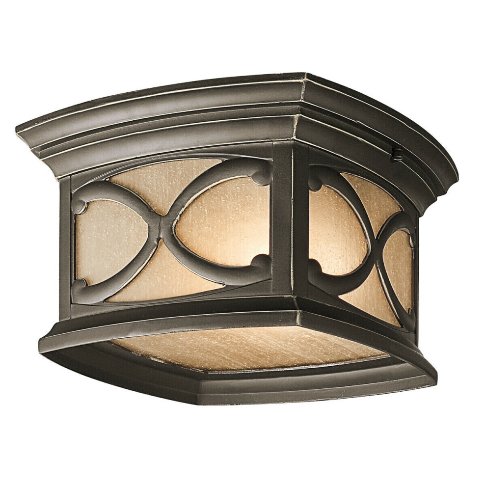 Loops Outdoor Ip44 2 Bulb Flush Light Low Ceiling Olde Bronze Led E27 60W