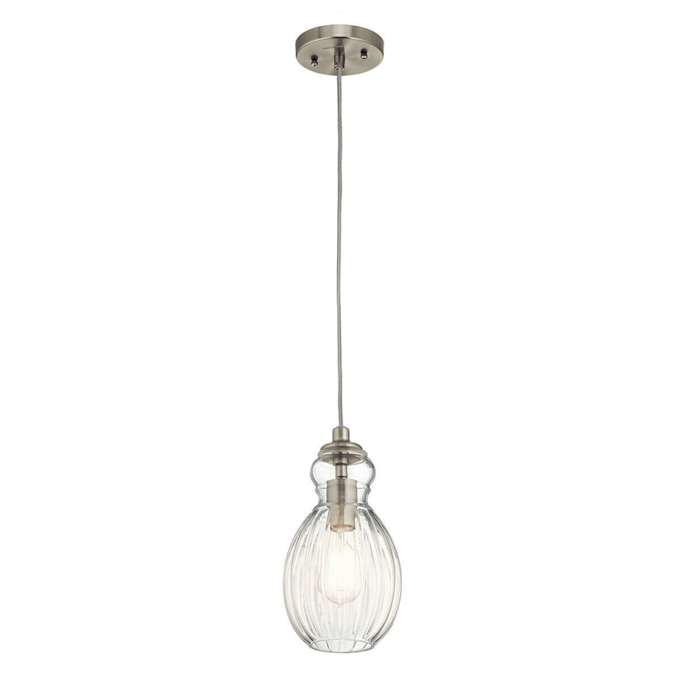 1 Bulb Ceiling Pendant Light Fitting Brushed Nickel LED E27 60W Bulb