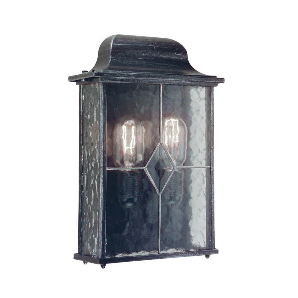 Loops Ip43 2 Bulb Lantern Leaded Glass Weatherproof Led E27 60W Black/Silver