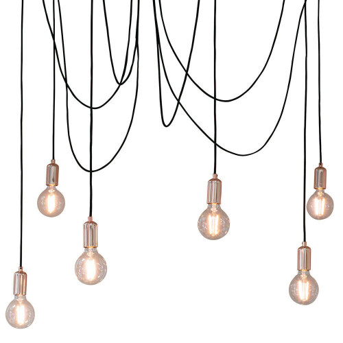Loops Multi Light Ceiling Pendant 6 Bulb Gloss Copper Industrial Adjustable Hang Hook