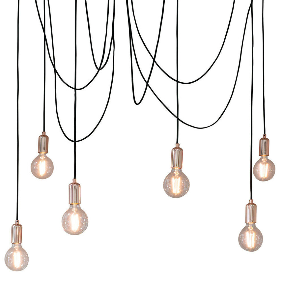 Loops Multi Ceiling Pendant 6 Bulb Gloss Copper Industrial Adjustable Hang Hook Light