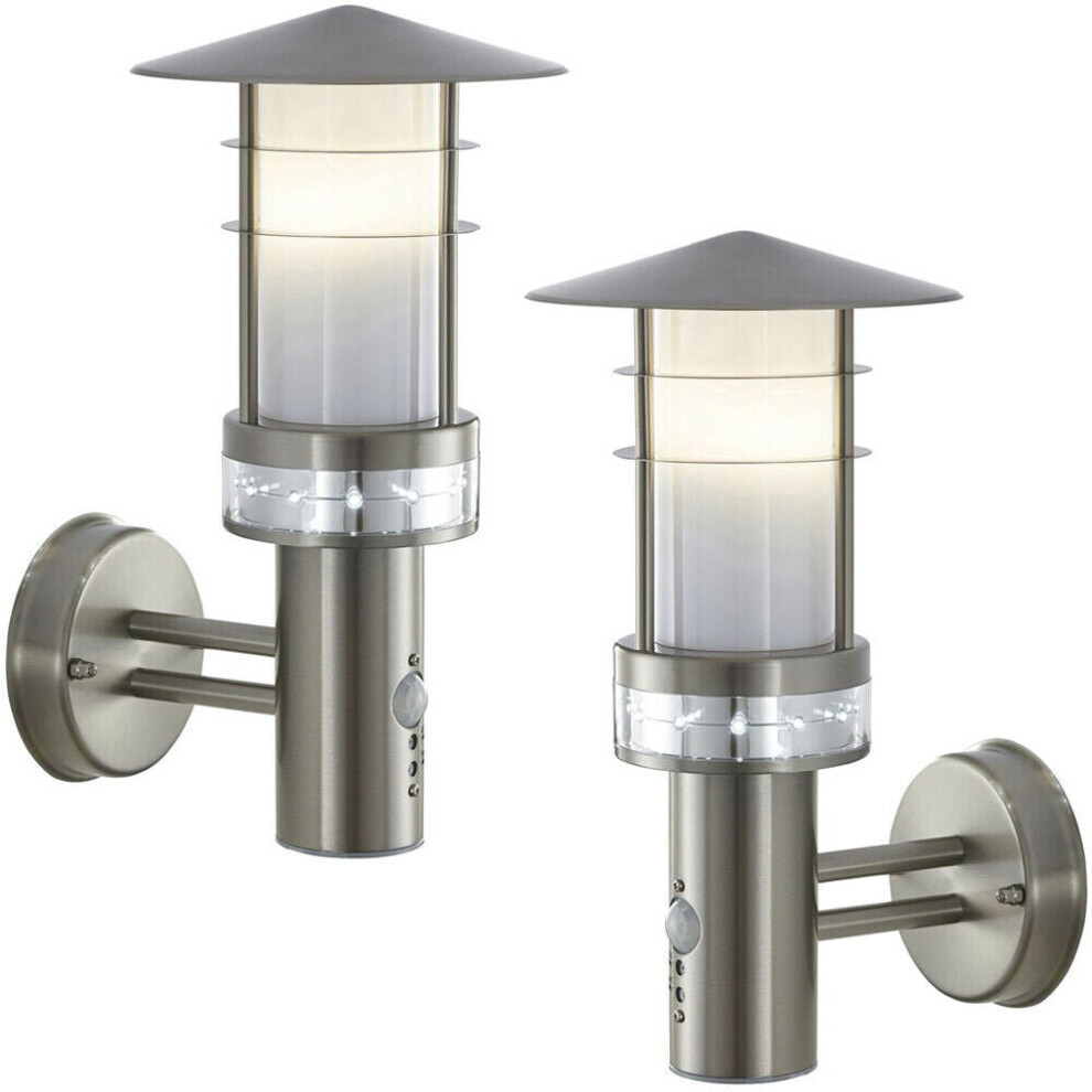 2 PACK IP44 Outdoor LED Light Brushed Steel PIR Wall Lantern Security Outdoor-image-OPC-P8WJSDC-NEW