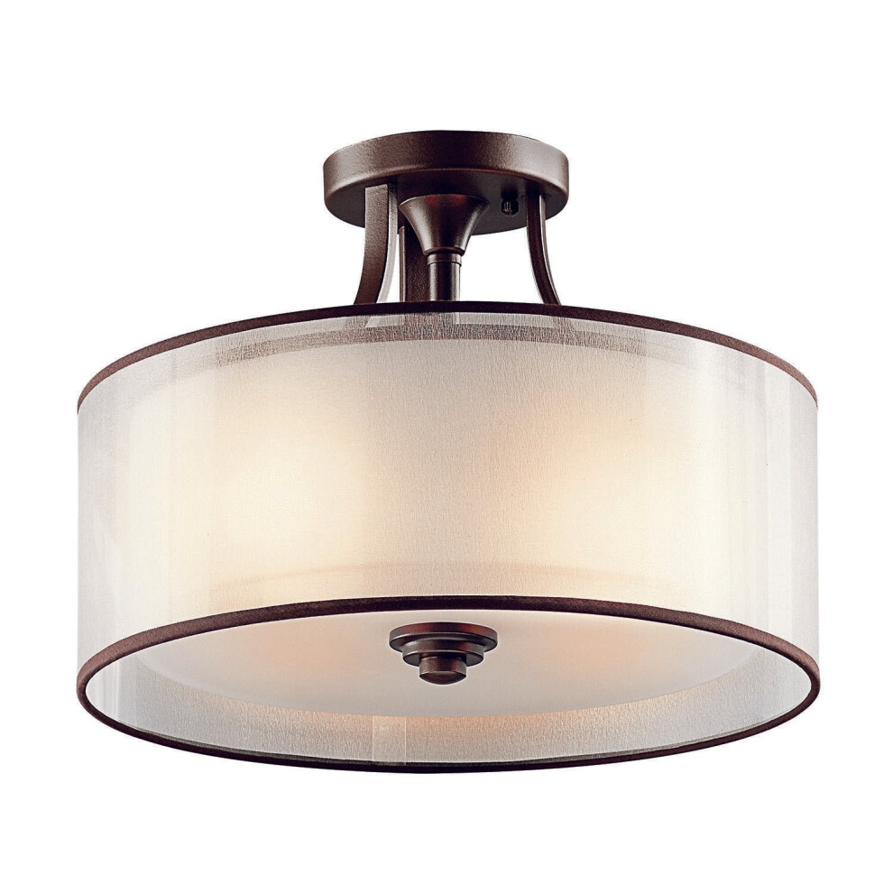 Loops 3 Bulb Semi Flush Umber Metallic Frosted Shade Mission Led E27 60W Light/Bronze