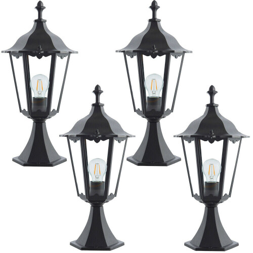 4 PACK Outdoor Post Lantern Light Matt Black & Clear Glass Garden Wall ...