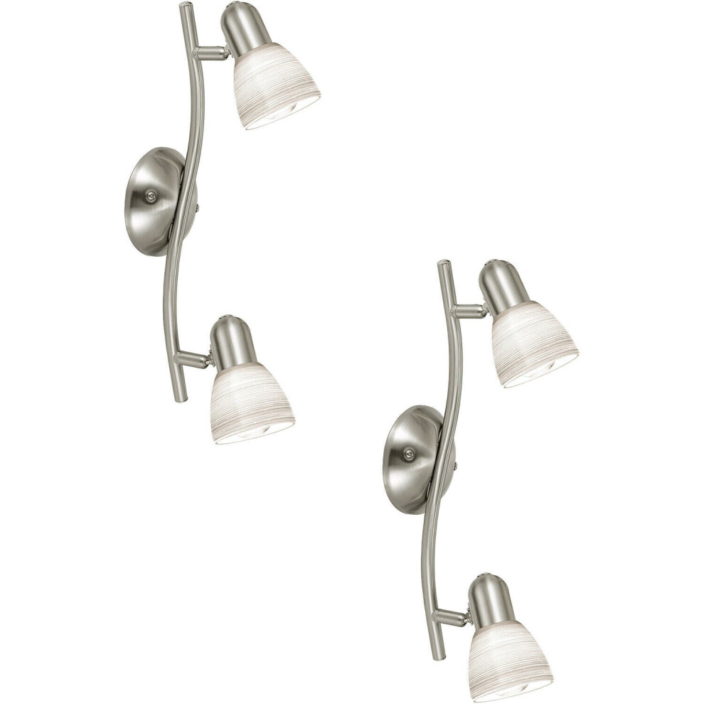 Loops 2 Pack Wall Light Colour Satin Nickel Shade White Glass Wiping Technique E14 40W