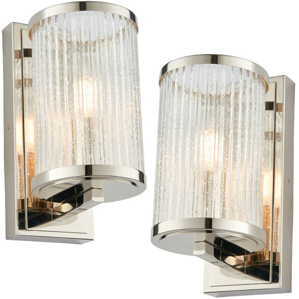 Loops 2 Pack Dimmable Led Wall Nickel & Ribbed Bubble Glass Shade Hanging Lamp Light