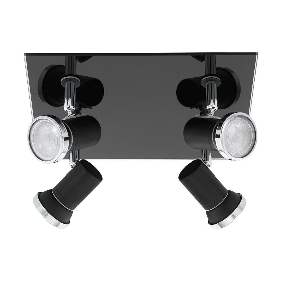 Loops Flush Ceiling Colour Chrome Shade Clear Glass Bulb Gu10 4X3.3w Light/Black