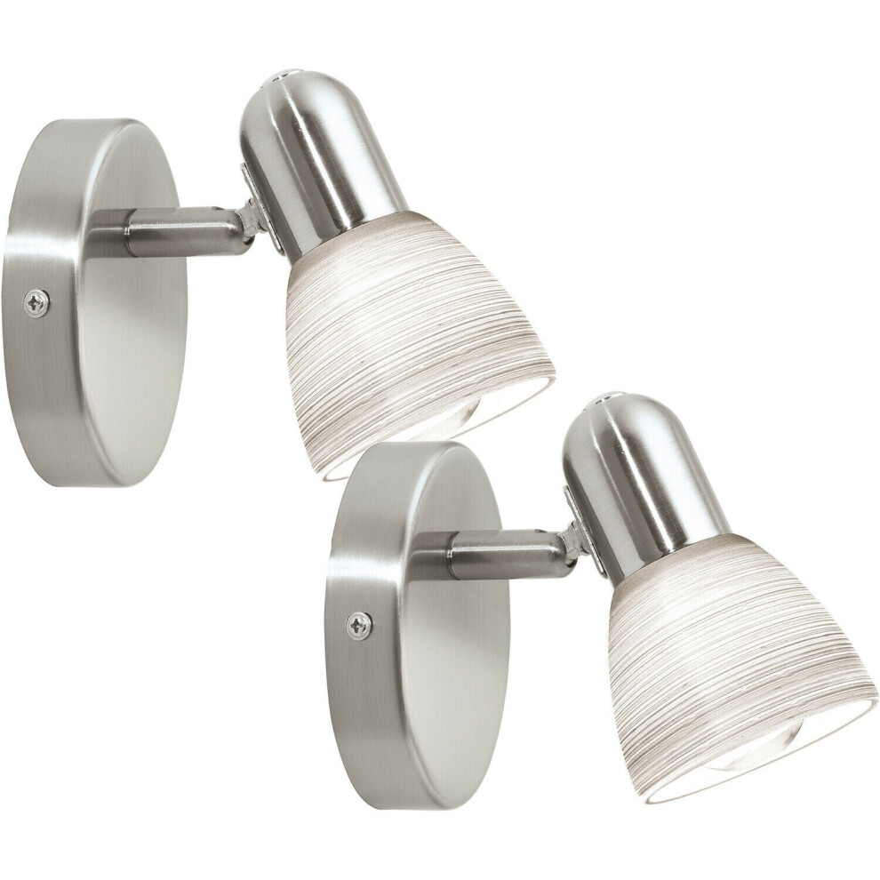 Loops 2 Pack Wall Light Colour Satin Nickel Shade White Glass Wiping Technique E14 25W
