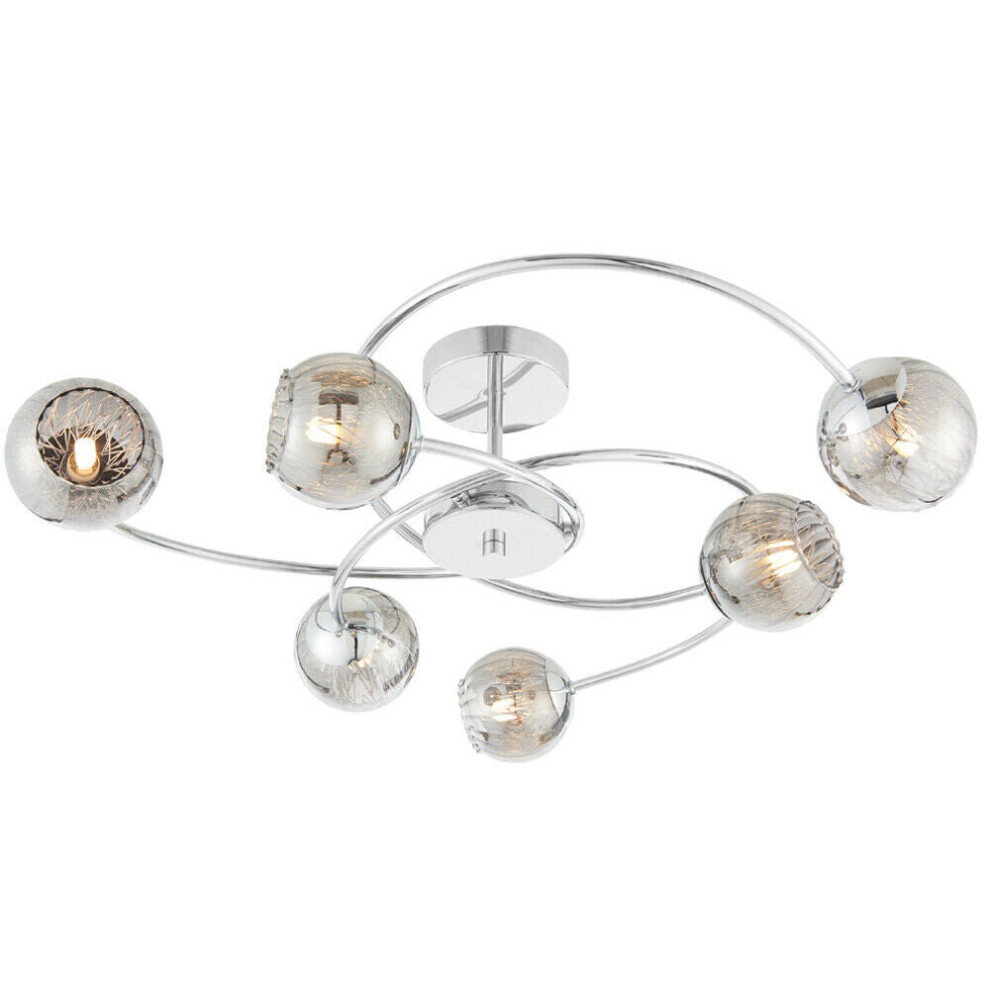 Semi Flush Ceiling Light Chrome & Mirror Glass Shade 6x Lamp Hanging Pendant