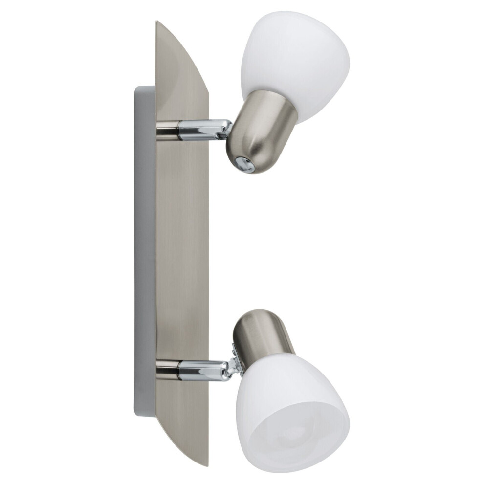 Loops Wall 2 Spot Light Colour Satin Nickel Shade White Satin Glass Bulb E14 2X40w