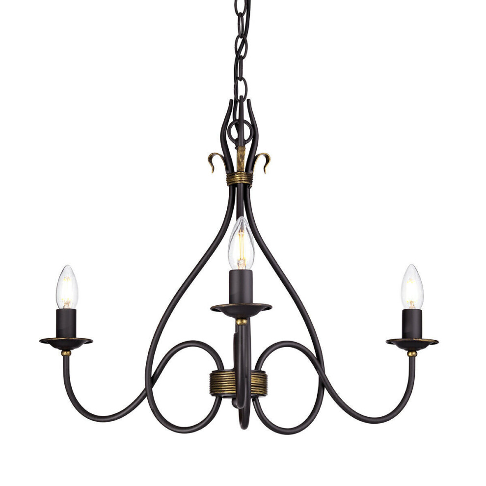 Loops 3 Bulb Chandelier Hanging Pendant Rust/ Led E14 60W Bulb Light/Gold