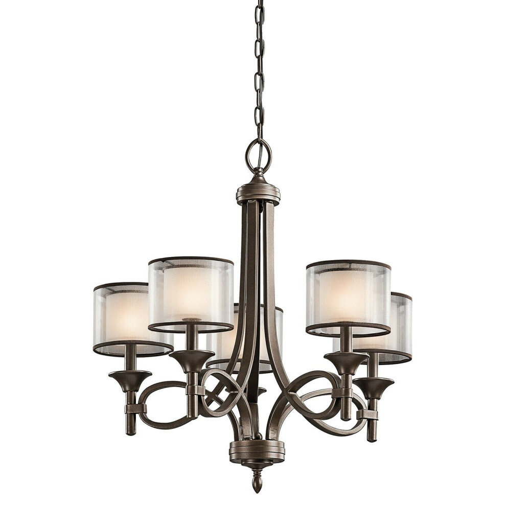 Loops 5 Bulb Chandelier Umber Metallic Frosted Shade Mission Led E14 60W Light/Bronze