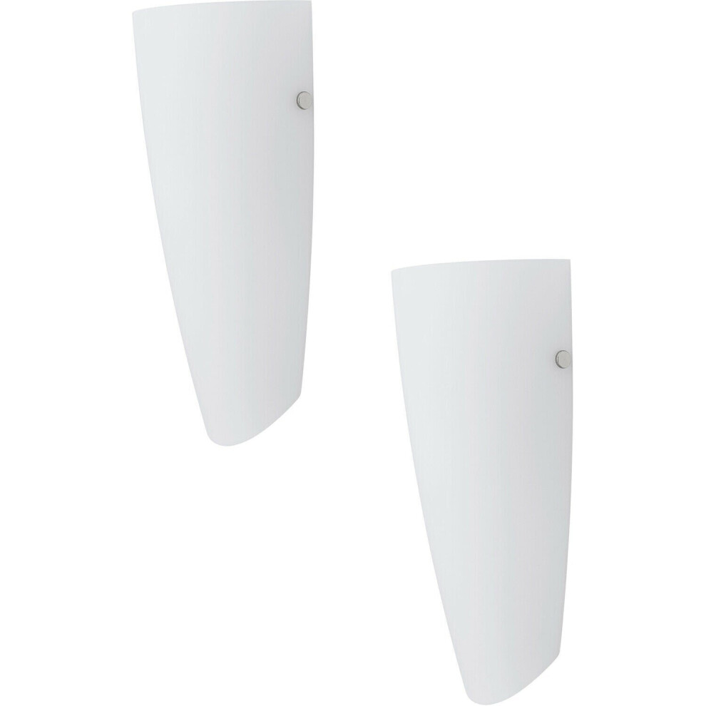 2 PACK Wall Light Colour Satin Nickel Shade White Glass Opal Matt E27 1x60W