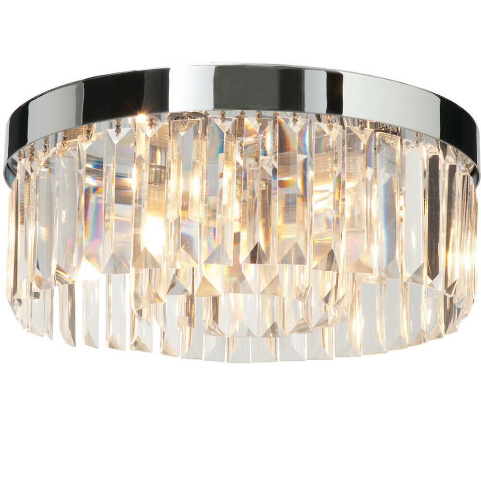 Loops Flush Bathroom Ceiling Luxury Crystal Chrome Ip44 Round Lamp Bulb Holder Light