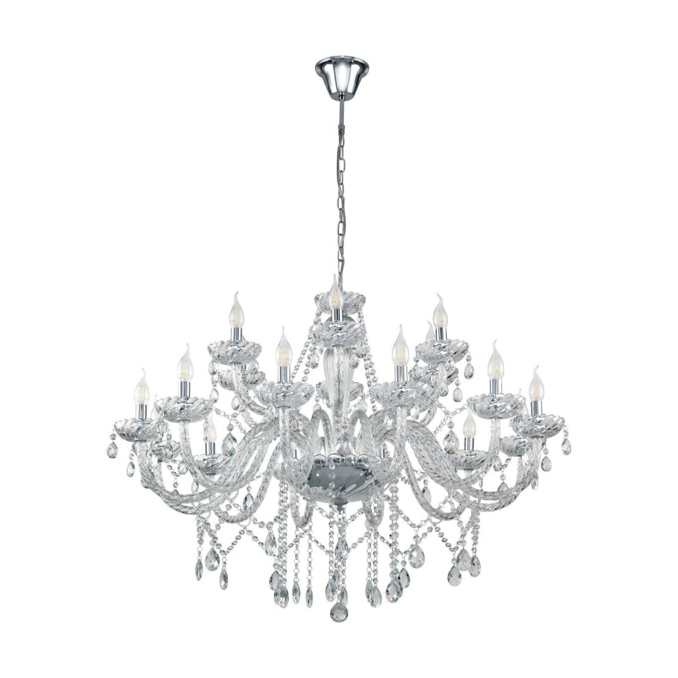 Loops Chandelier Light Chrome Plated Steel & Clear Glass Droplets Bulb E14 18X40w