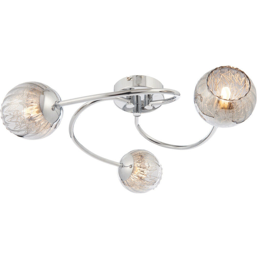 Semi Flush Ceiling Light Chrome & Mirror Glass Shade 3x Lamp Hanging Pendant