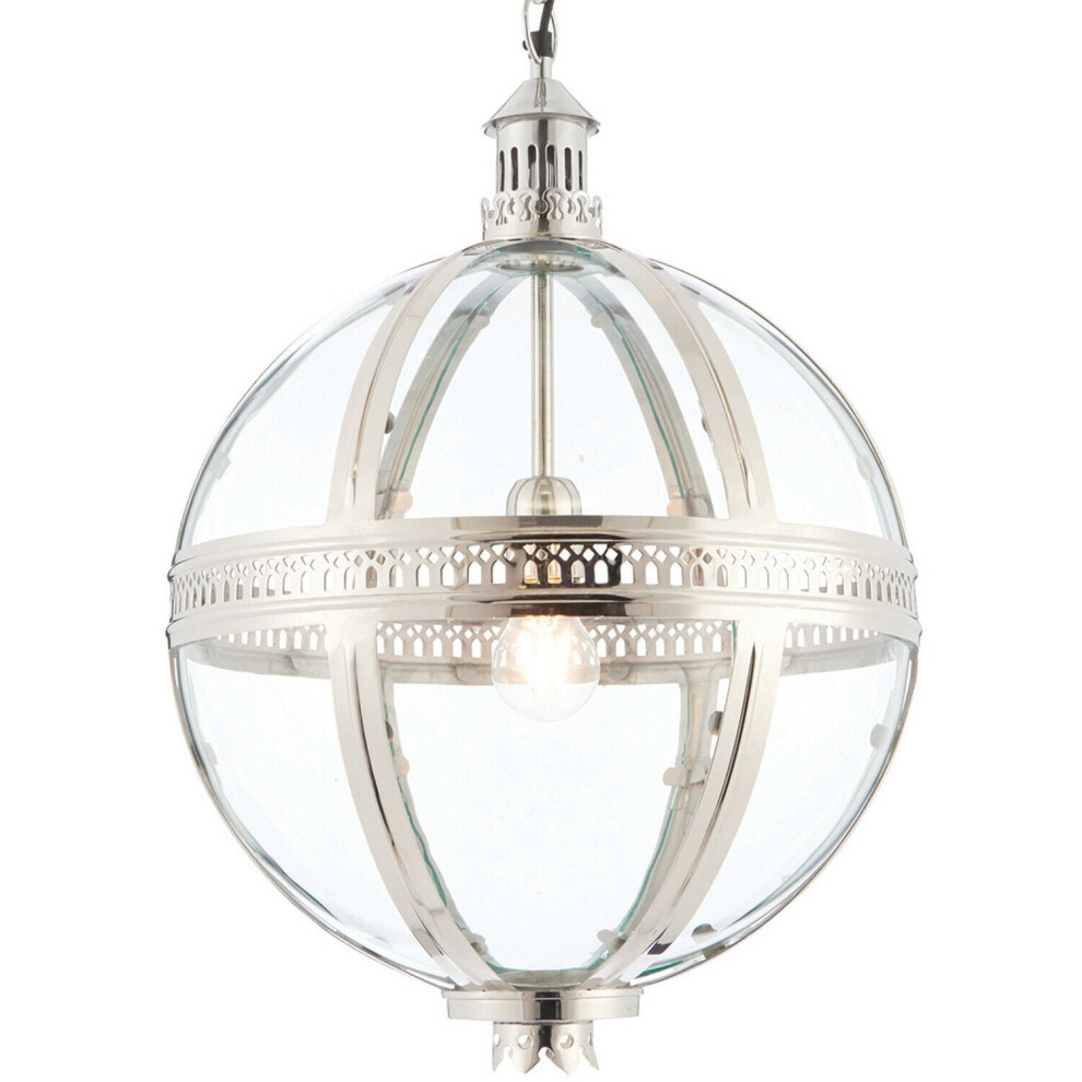 Hanging Ceiling Pendant Light Nickel & Clear Glass Vintage Lamp Bulb Orb Shade