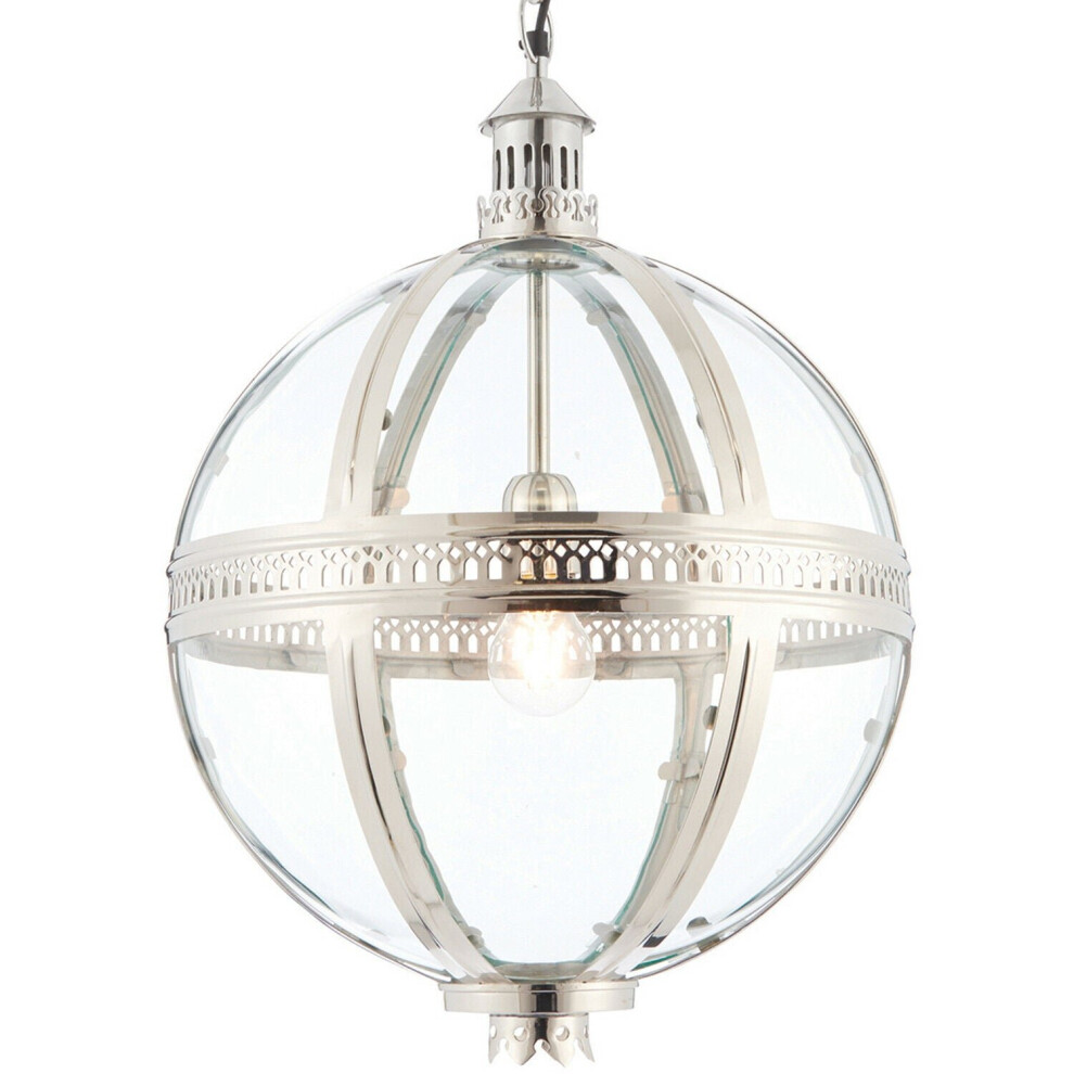 Loops Hanging Ceiling Pendant Nickel & Clear Glass Vintage Lamp Bulb Orb Shade Light