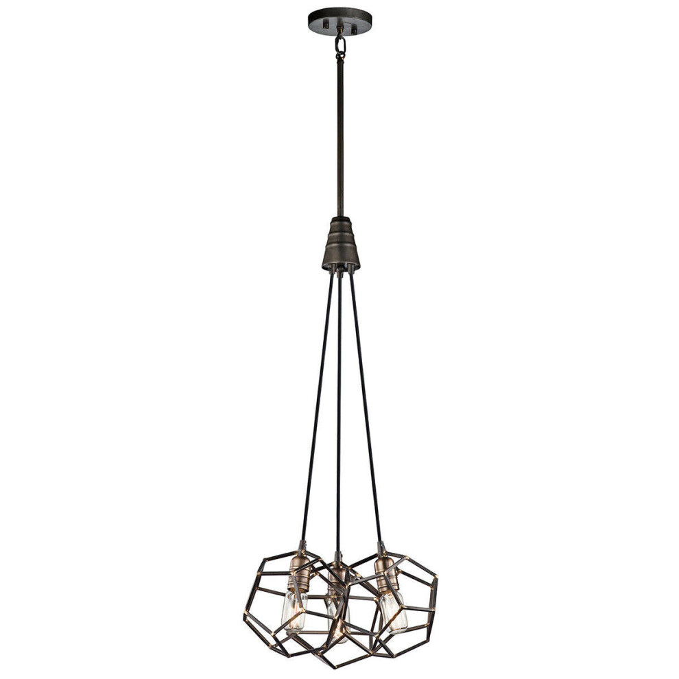 3 Bulb Chandelier Hanging Pendant LIght Raw Steel LED E27 100W Bulb