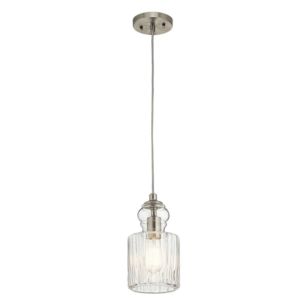 1 Bulb Ceiling Pendant Light Fitting Brushed Nickel LED E27 60W Bulb