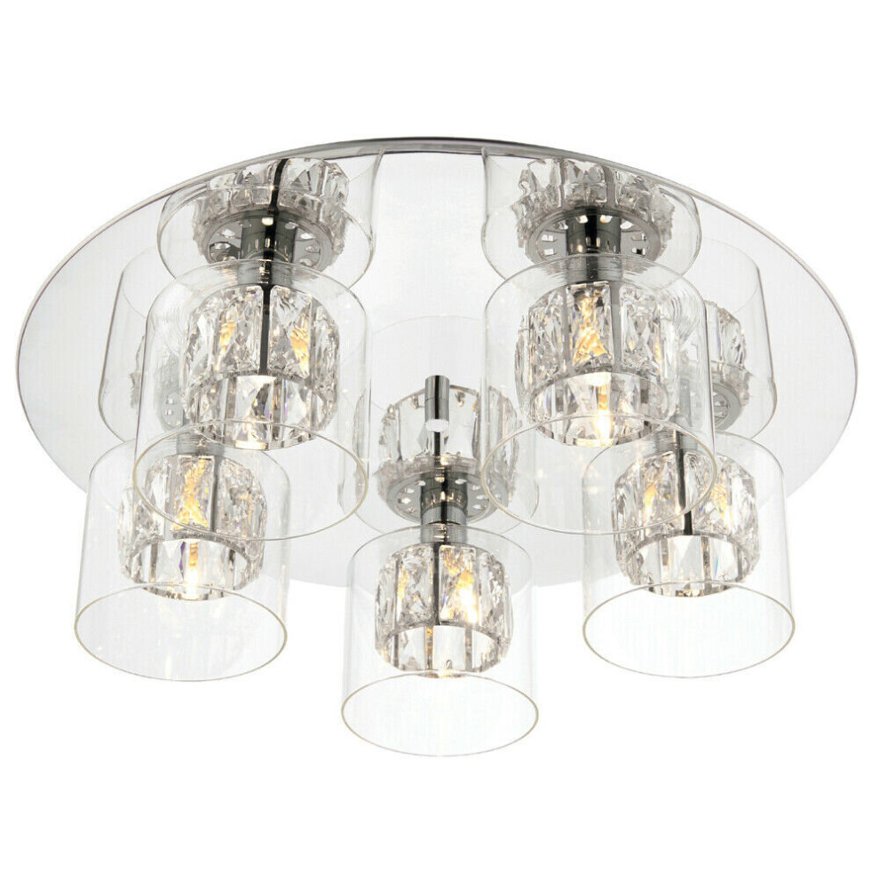 Loops Flush Ceiling Mount Chrome Crystal Chandelier Round Modern Bulb Pendant Light
