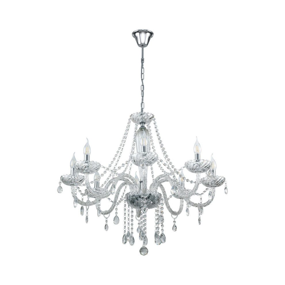 Loops Chandelier Light Chrome Plated Steel & Clear Glass Droplets Bulb E14 8X40w