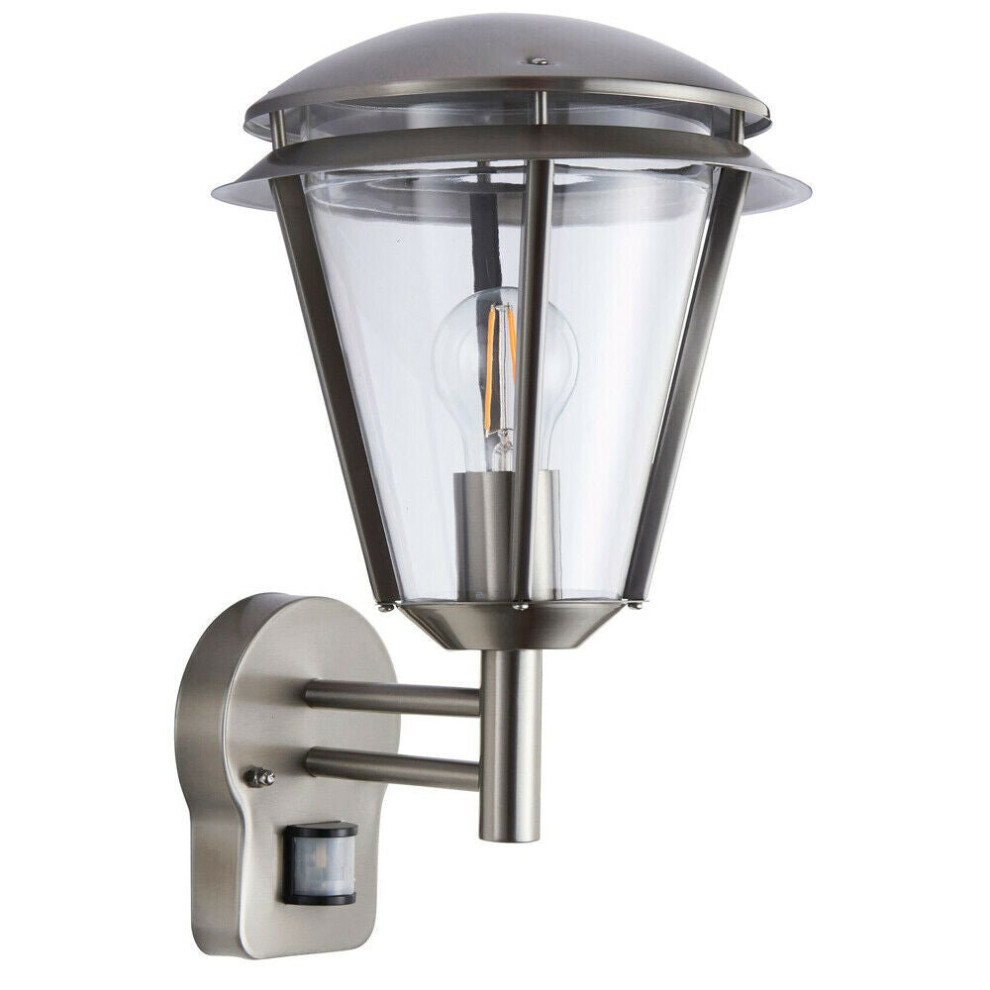 Loops Ip44 Outdoor Wall Lamp Brushed Steel Modern Pir Lantern Porch Curved Move Light