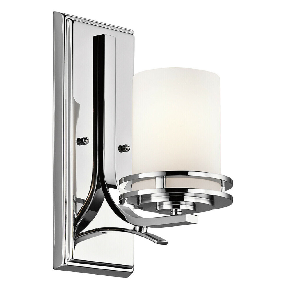 IP44 Wall Light Satin Edged Cased Opal Glass Curved Polished Chrome LED G9 3.5W