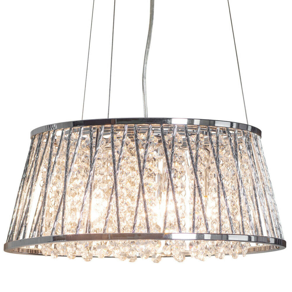 Loops Multi Ceiling Pendant 5 Bulb Chrome & Large Crystal Shade Modern Lamp Light