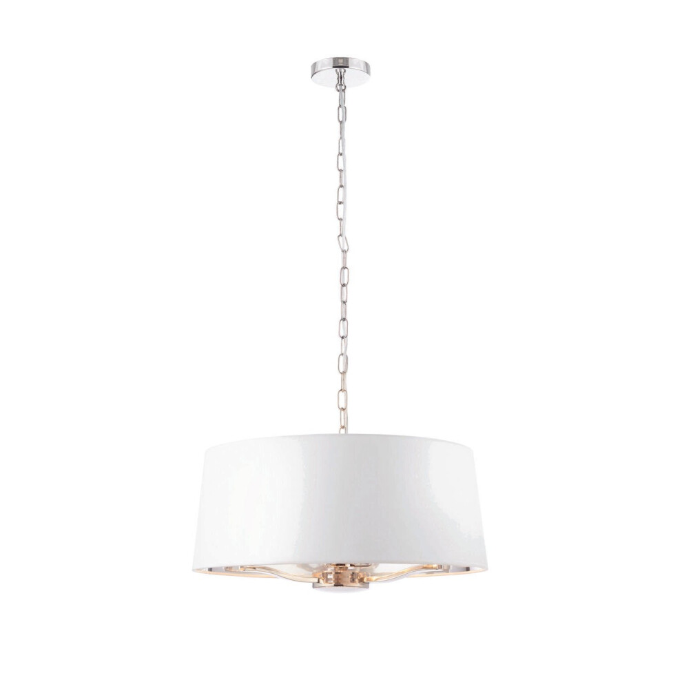 Ceiling Pendant Light Bright Nickel & Vintage White Fabric 3x 40W E14 e10196