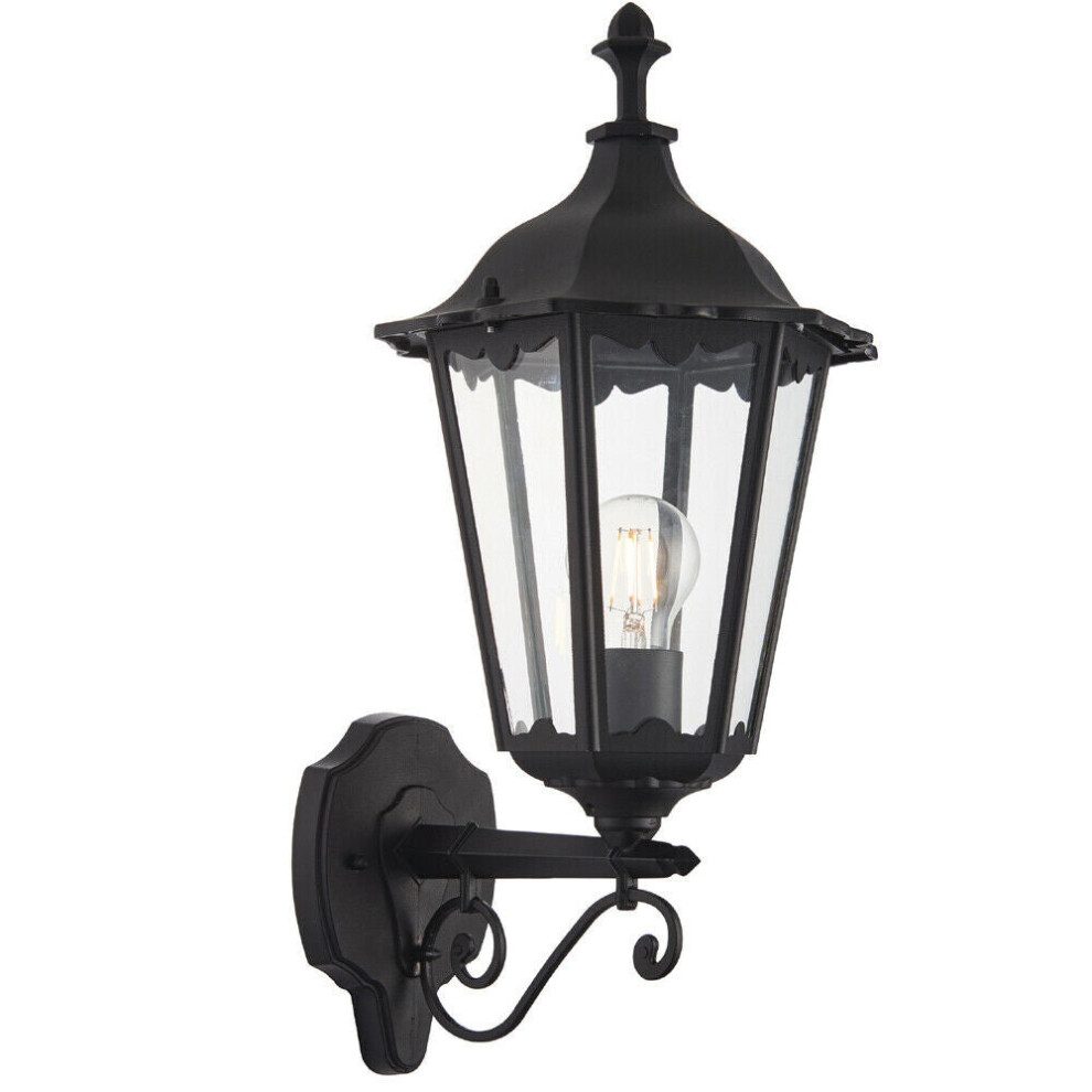 IP44 Outdoor Wall Light Matt Black & Glass Traditional Lantern Porch Dimmable