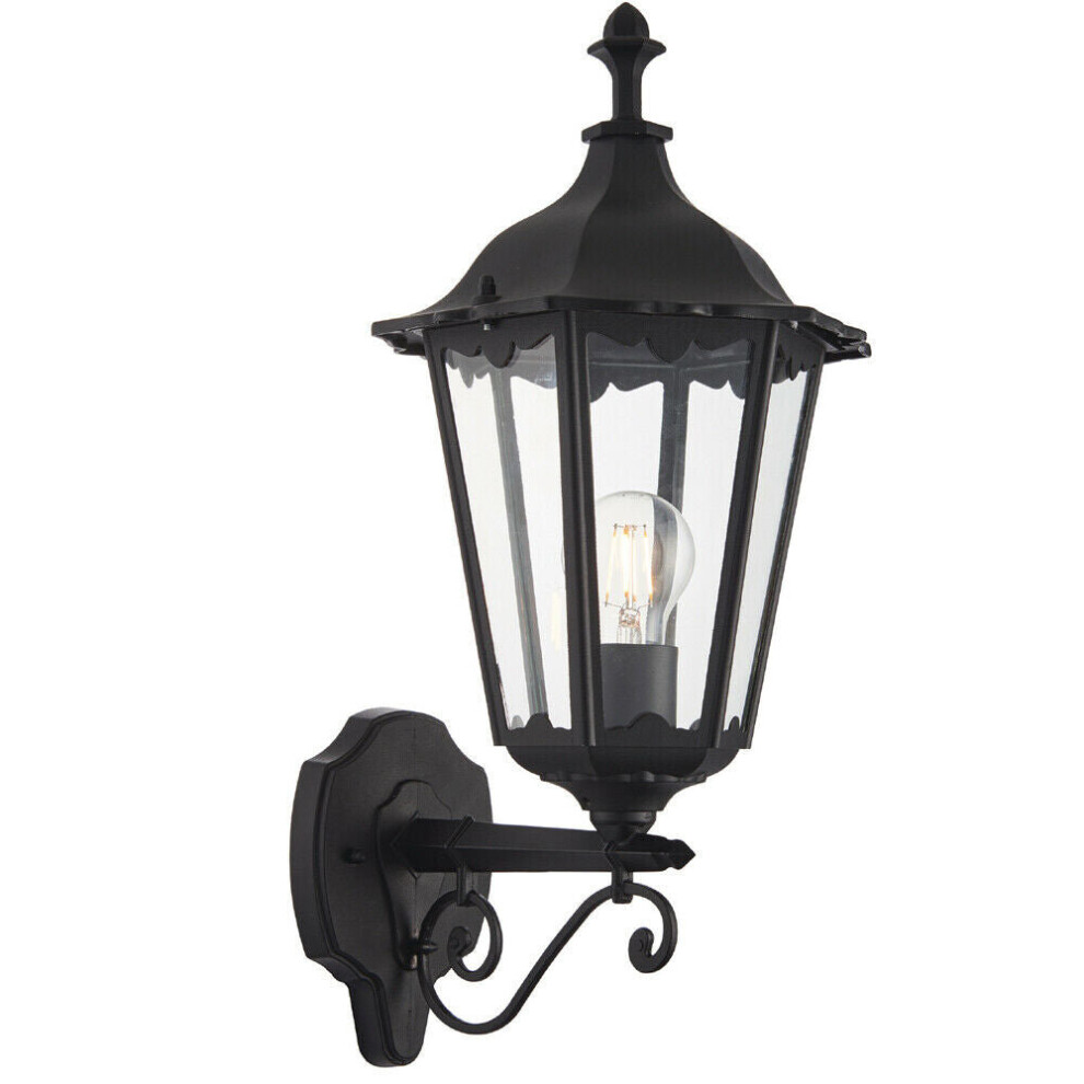 Loops Ip44 Outdoor Wall Matt & Glass Traditional Lantern Porch Dimmable Light/Black