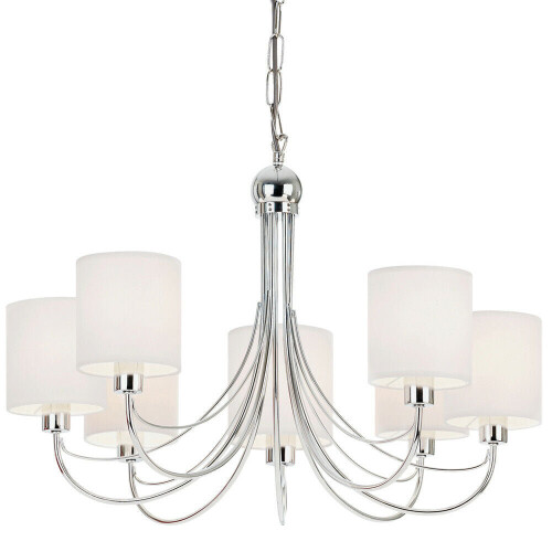 Loops Multi Light Ceiling Pendant 7 Bulb Chrome & White Shade Chandelier Modern Lamp