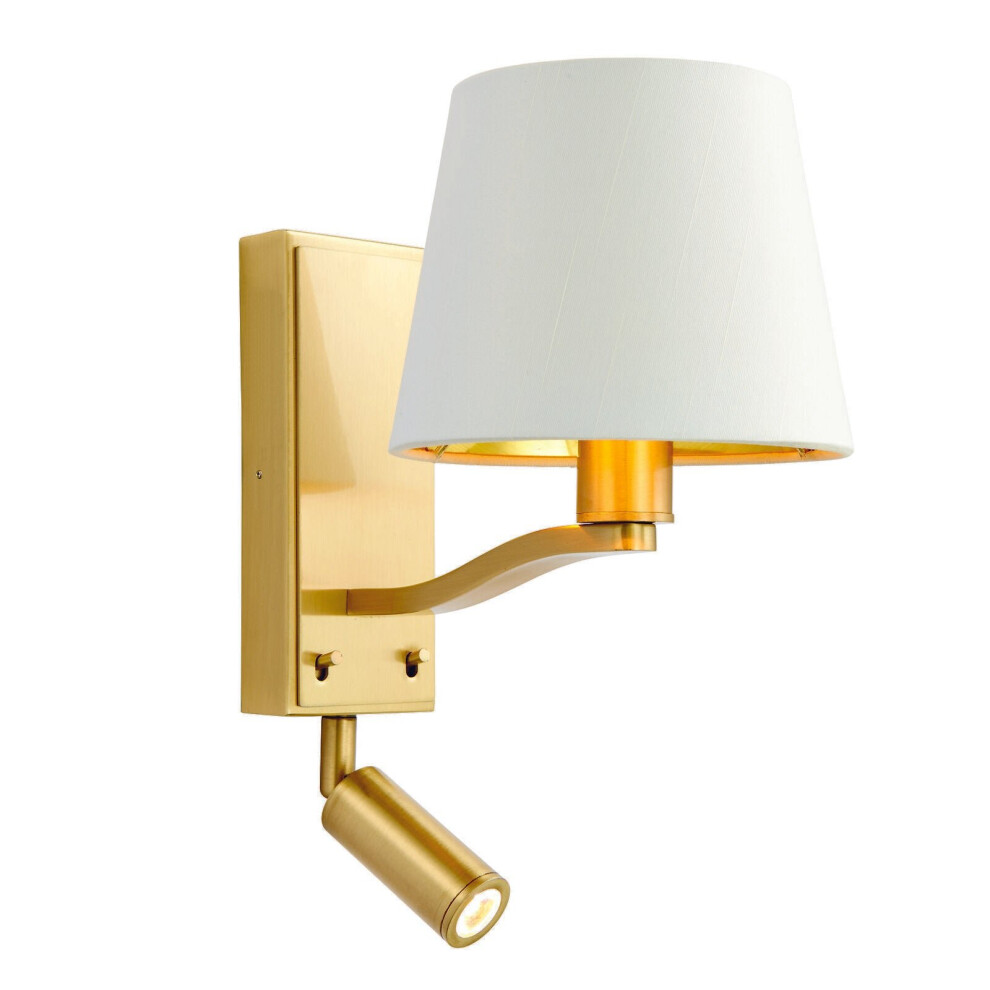 Loops Wall Light Satin Brass Plate & Vintage White Fabric 40W E14 & 3W Led