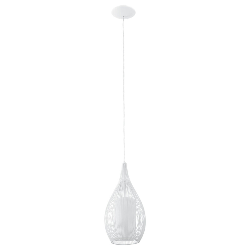 Loops Pendant Colour Shade Satin Glass Steel Bulb E27 1X60w Light/White