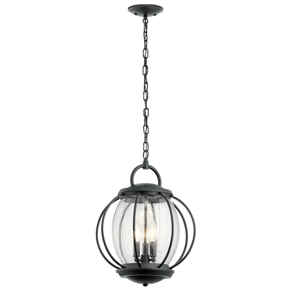 Loops Outdoor Ip44 3 Bulb Chain Lantern Textured Led E14 60W Light/Black