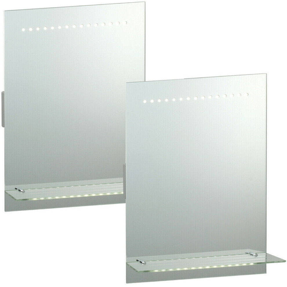 Loops 2 Pack Ip44 Led Bathroom Mirror 50Cm X 39Cm Vanity Shelf & Shaver Socket Light