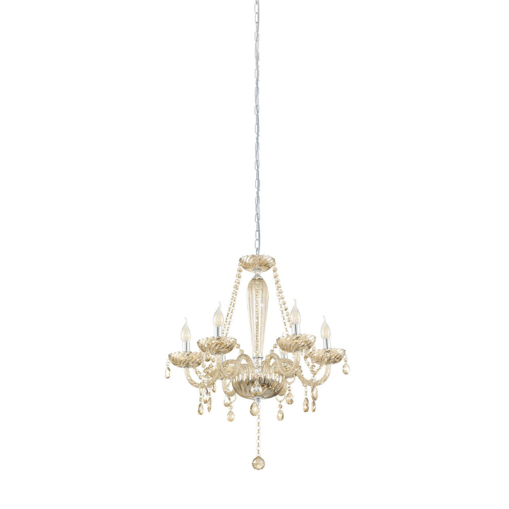 Pendant Ceiling Light Colour Chrome Shade CognacColoured Glass Bulb E14 6x40W