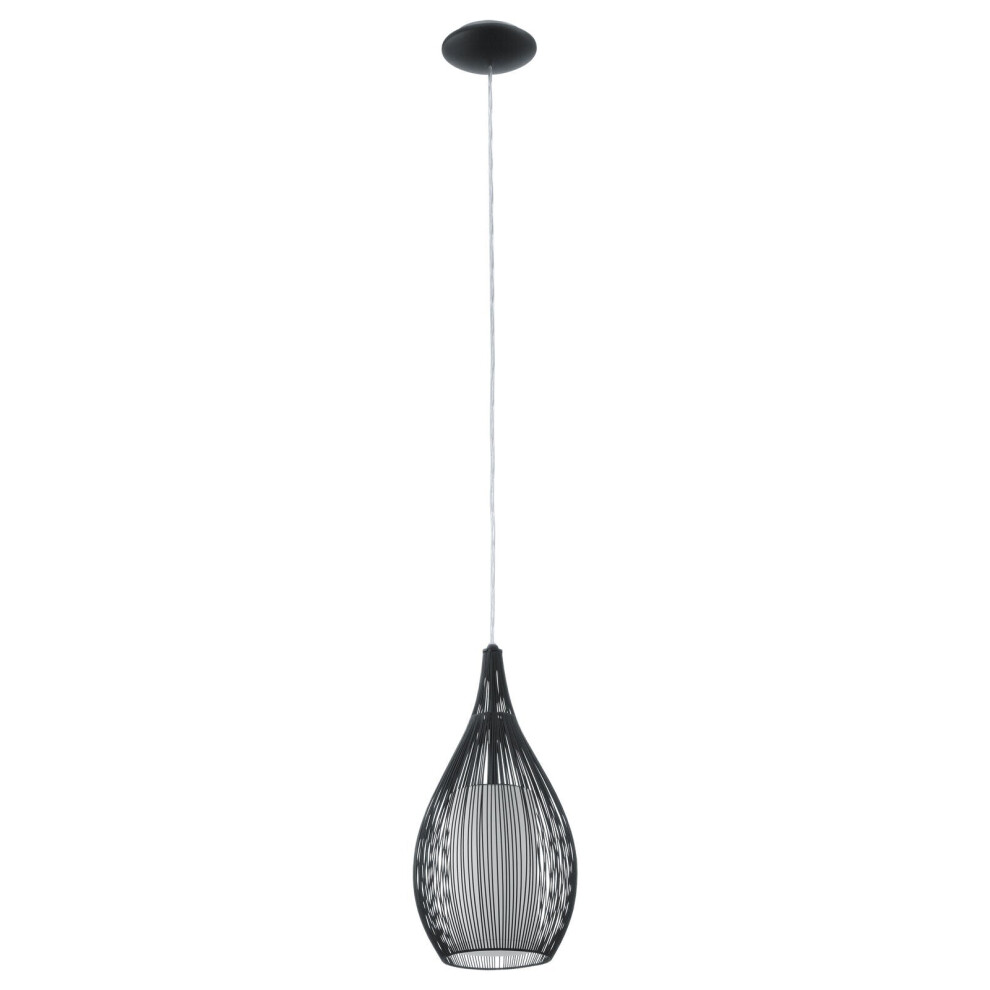 Pendant Light Colour Black Shade Black White Satin Glass Steel Bulb E27 1x60W