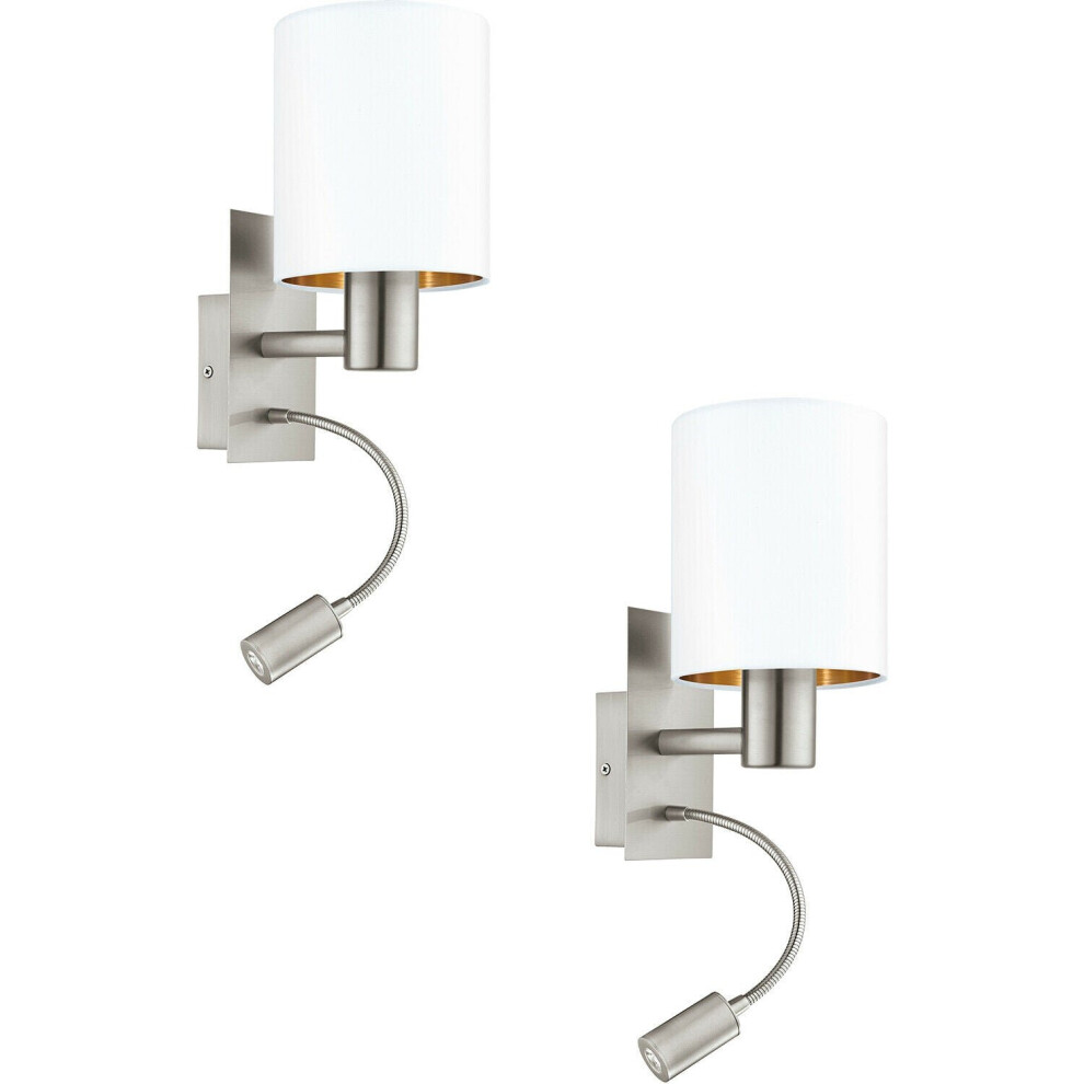 Loops 2 Pack Wall Light Satin Nickel Shade White Copper Fabric E27 Led 1X40w 1X3.5w