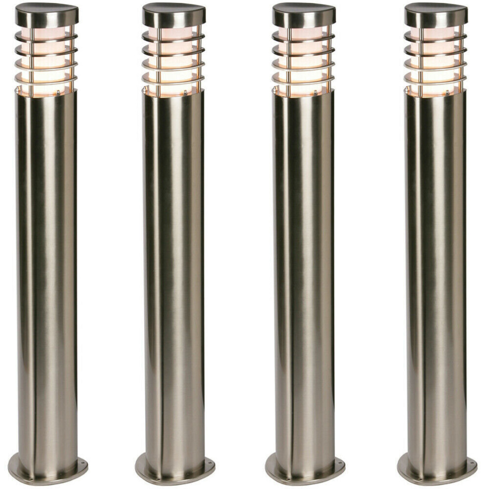Loops 4 Pack Outdoor Garden Bollard Light Brushed Steel 9.2W Path Led Lamp Post Ip44