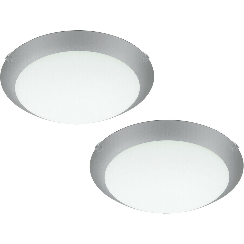 Loops 2 Pack Wall Flush Ceiling Light White Steel White Silver Satin Glass E27 1X60w