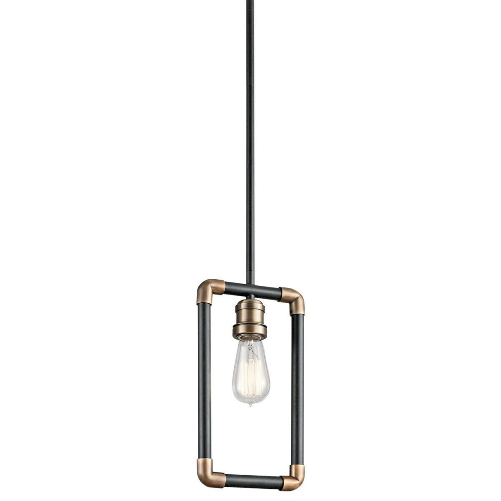 1 Bulb Ceiling Pendant Light Fitting Black And Natural Brass LED E27 60W Bulb