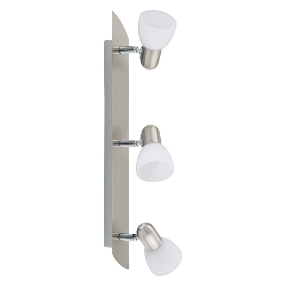 Loops Wall 3 Spot Light Colour Satin Nickel Shade White Satin Glass Bulb E14 3X40w