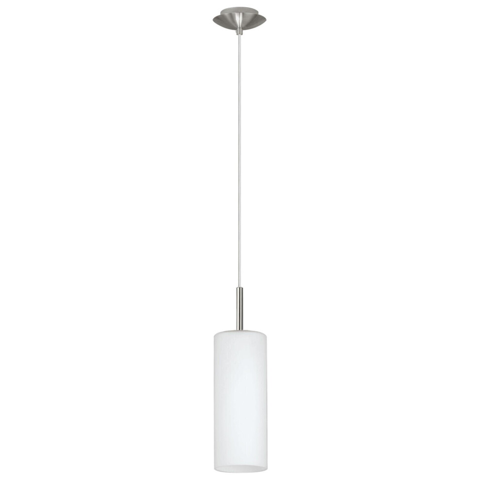 Pendant Ceiling Light Satin Nickel Shade White Painted Satin Glass E27 1x60W