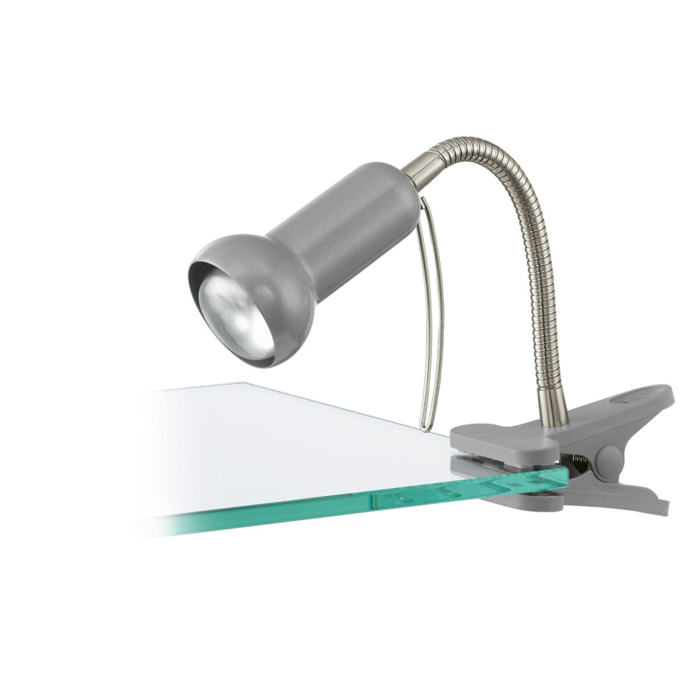 Clip On Spot Light Colour Silver White Shade In Line Switch Bulb E14 1x40W
