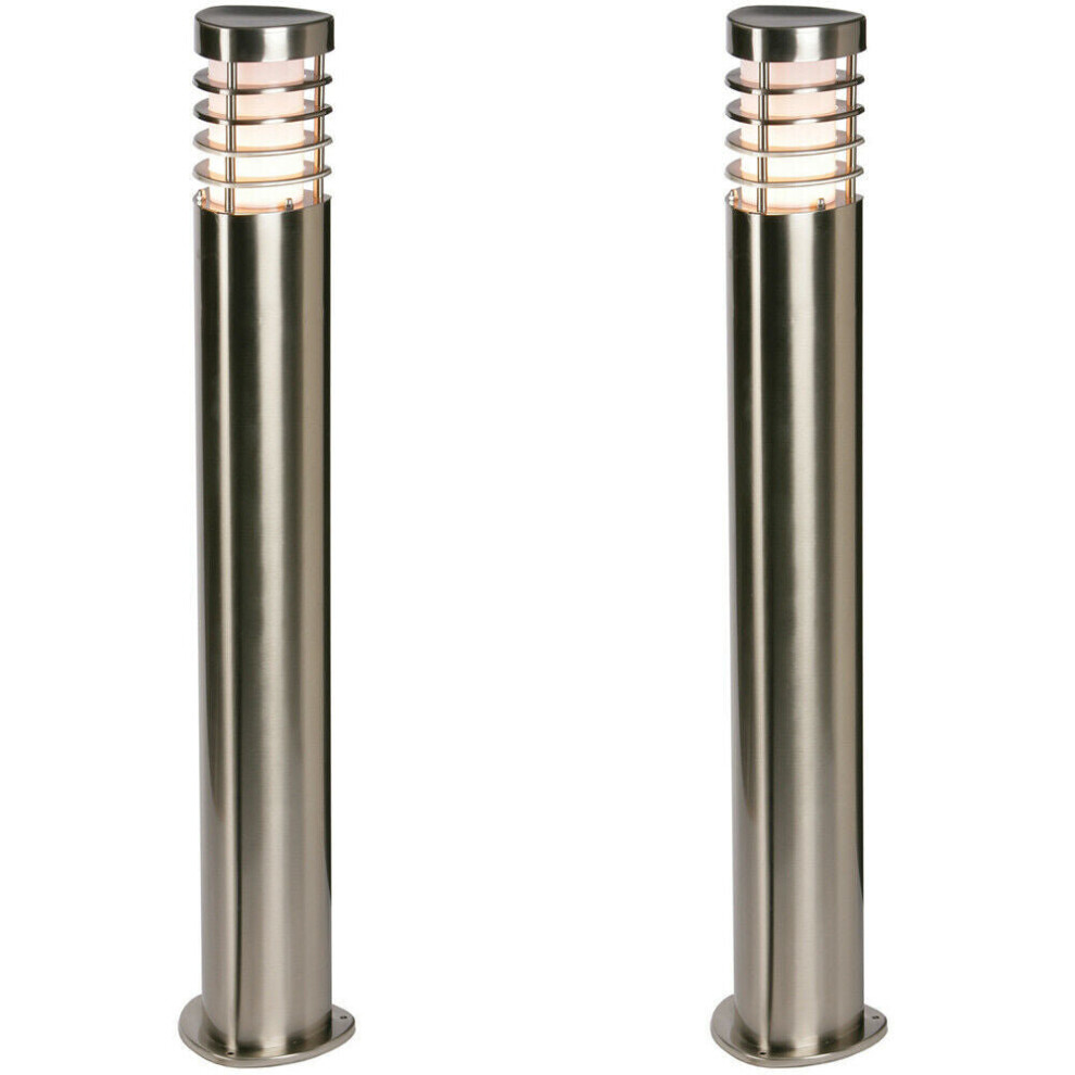 Loops 2 Pack Outdoor Garden Bollard Light Brushed Steel 9.2W Path Led Lamp Post Ip44