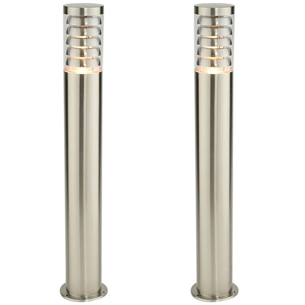 2 PACK Outdoor Garden Bollard Light 80cm Brushed Steel 9W Outside Lamp Post IP44